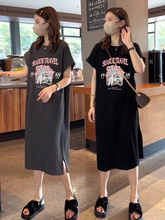 2025新款纯棉短袖t恤裙女韩版宽松休闲显瘦飞飞袖开叉连衣裙长裙