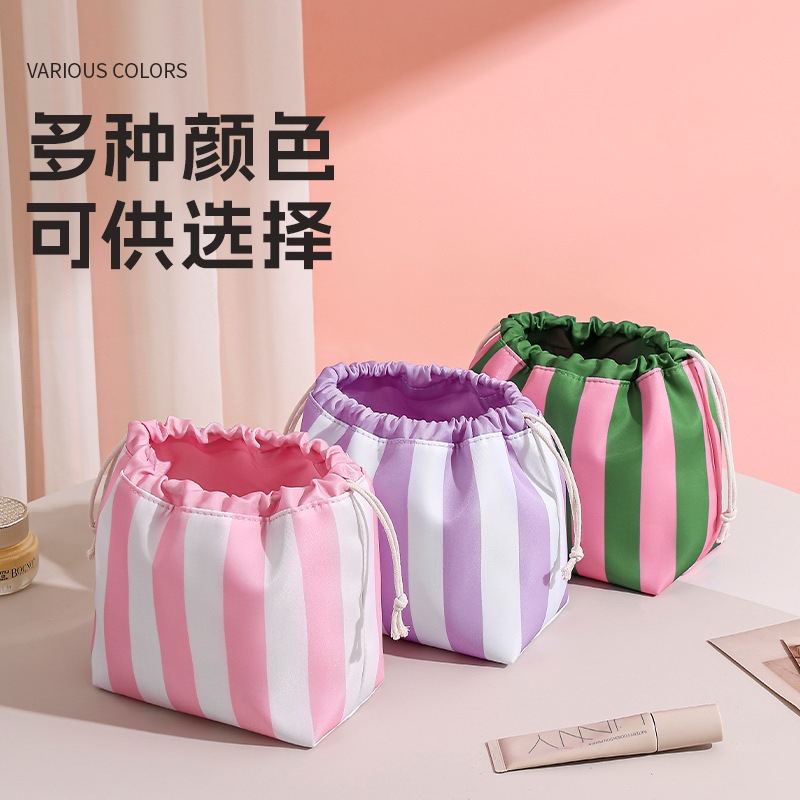 In-Stock Solid Color Striped Canvas Bag, Lazy Drawstring Cosmetic Bag, High-End Gift Bag, Storage Gift Bag