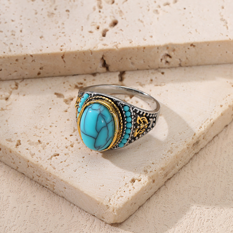 Anillo de exageración turquesa de aleación de zinc de venta caliente transfronteriza, anillo de moda europea y americana, anillo de personalidad para hombres y mujeres image 3
