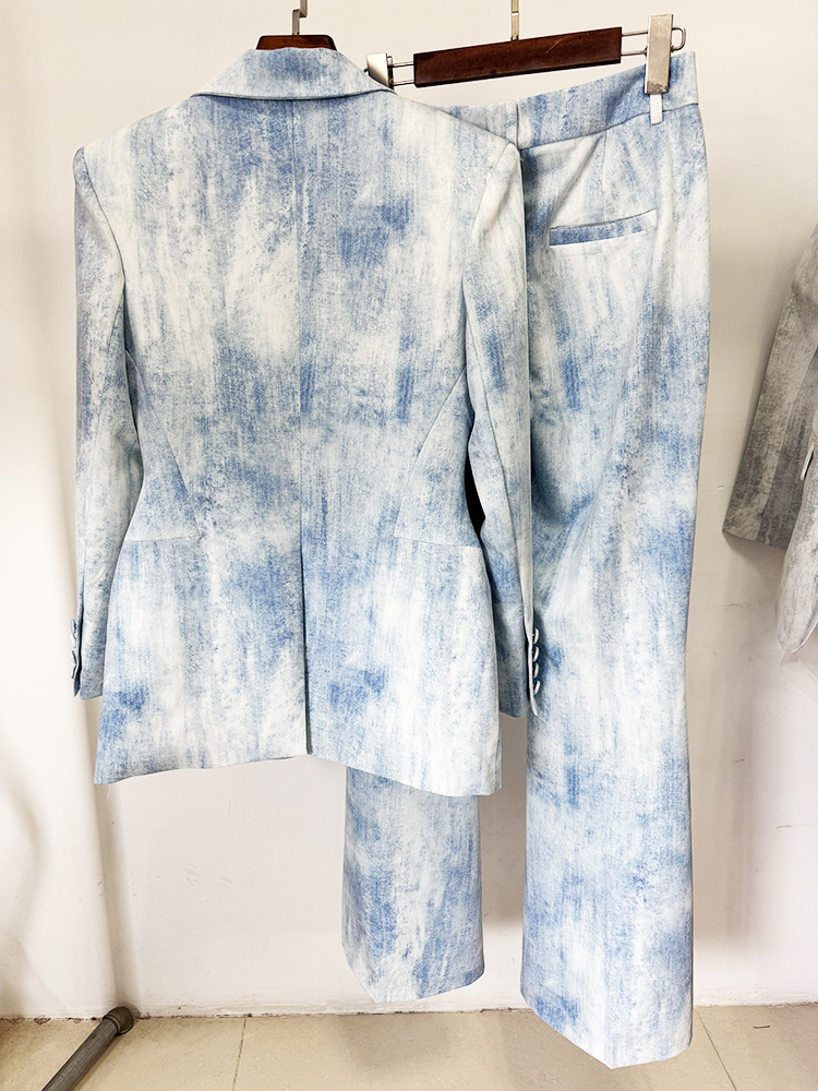 Spring Tie Dyed Printed Slim Fit Mid Length Blazer Trousers Two Piece Set 6 Spring Tie Dyed Printed Slim Fit Mid Length Blazer Trousers Two Piece Set