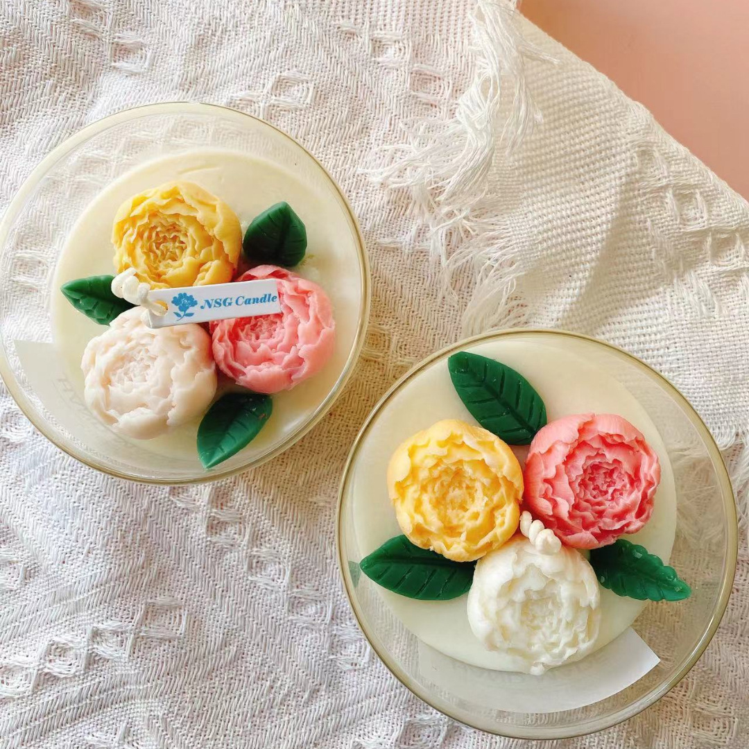 Diosa Festival Día DE LA Mujer Sansheng Flor Peonía Flor Taza romántica aromaterapia vela con regalo de la mano