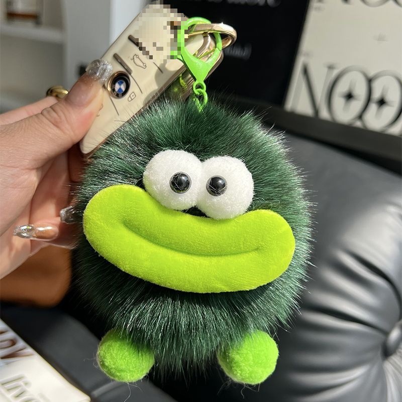 狐狸毛小煤球钥匙扣挂件毛绒球公仔玩偶背包包挂饰白色粉色粉嘴