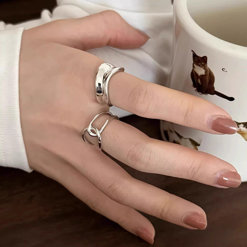 Wide Irregular Plain Band Cross Geometric Curves, Index Finger With Niche Open Design, Personalized Ring Wholesale_voghion.com