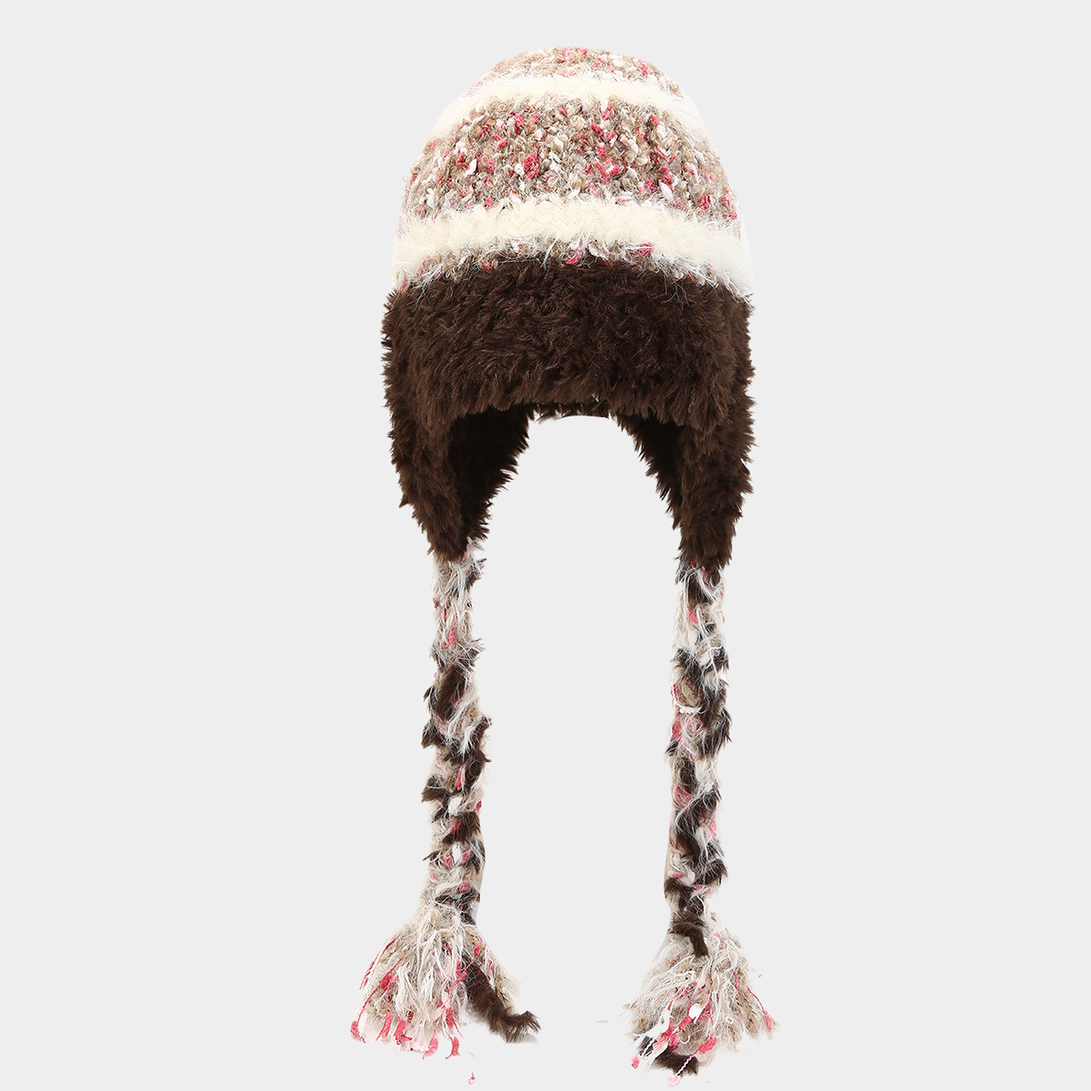 Europa y América de moda al aire libre sombrero de protector de orejas fría mujer moda empalme trenzada caliente sombrero de punto sombrero de lana de esquí