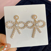 South Korean fashionable goods, silver needle, long retro metal earrings from pearl, silver 925 sample