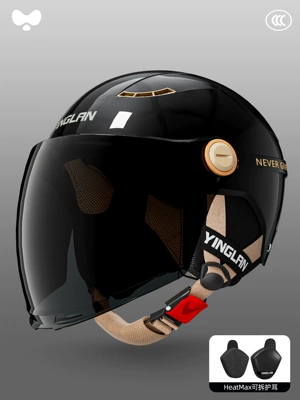 Motosiklet kaskı (dəbilqə): National Standard 3C Certification, All-Season Universal - 3c-single-lens-luxury-black-sunscreen-long-lens-heatmax-detachable-ear-protection-one-size-fits-all
