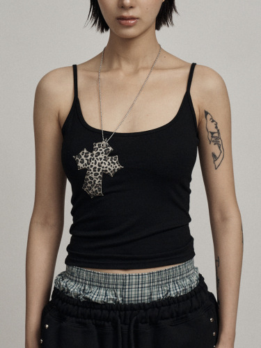 210g pure cotton Korean genuine 2025 new niche design leopard print cross strap vest