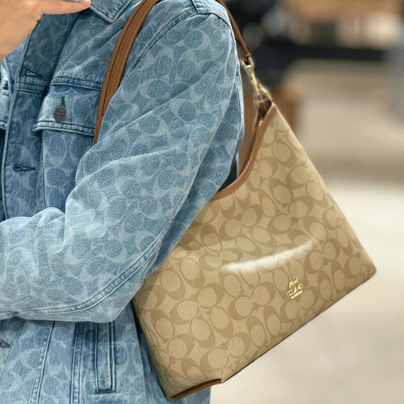 Cocoa 2024Laurel Single Shoulder Milk Tea Color Old Flower Solid Color Tramp Bag Tote Zipper Large Capacity Underarm Bag