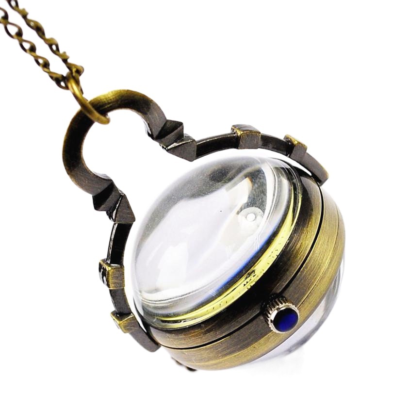 Wholesale Crystal Ball Bronze Pocket Watch Fish Eye Glass Ball Pocket Watch Vintage Roman Pendant Watch Woolen Chain Necklace Watch