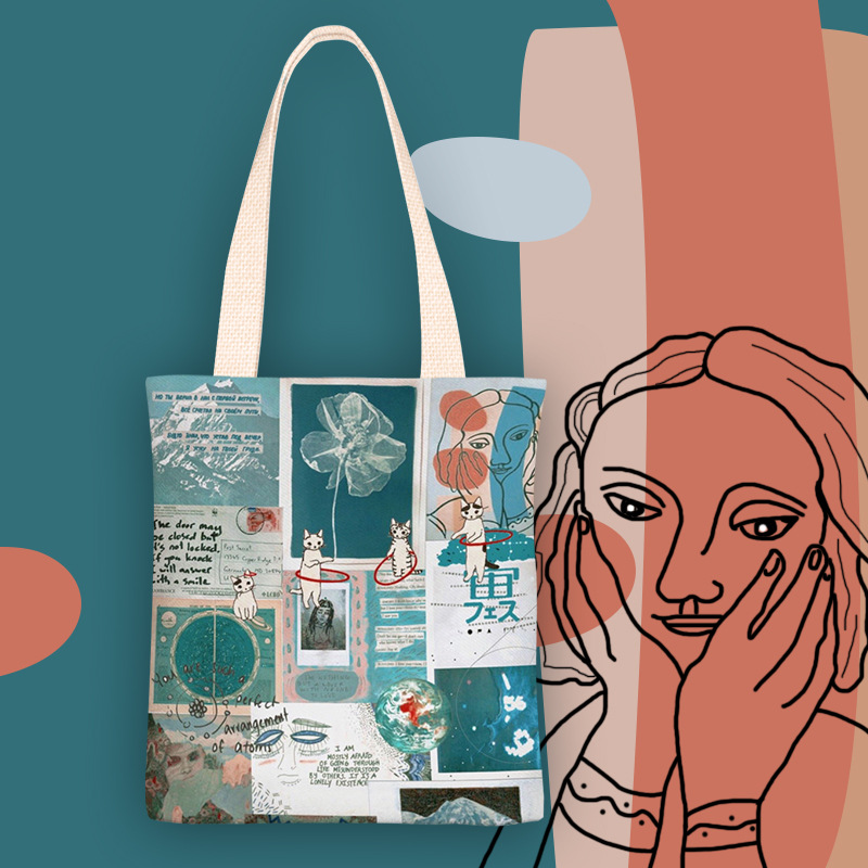 2020新款个性拼凑世界之一学生大容量单肩帆布包帆布手提袋购物袋