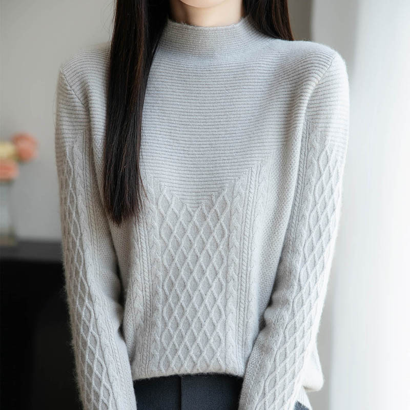 2025 New Autumn and Winter Wool Knitwear Women's Thickeneded Half Turtleneck Knitwear Knitted Alal Flower Design Bottoming Shirt