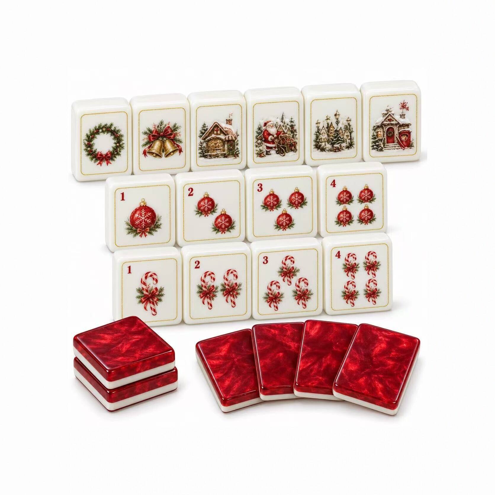 Christmas American-Style Mahjong Cross-Border Acrylic Mahjong Tiles Red and Green Hand-Crafted Mahjong for Home Party Games