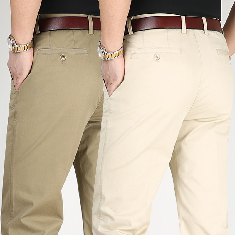 Men's Casual Pants Spring and Autumn Middle-aged High Waist Deep-range Loose Straight Long Cotton Pants Dad Business Pants