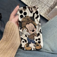 豹纹耳机米奇适用苹果12PROMAX奶油纹手机壳iPhone15软壳14新款13