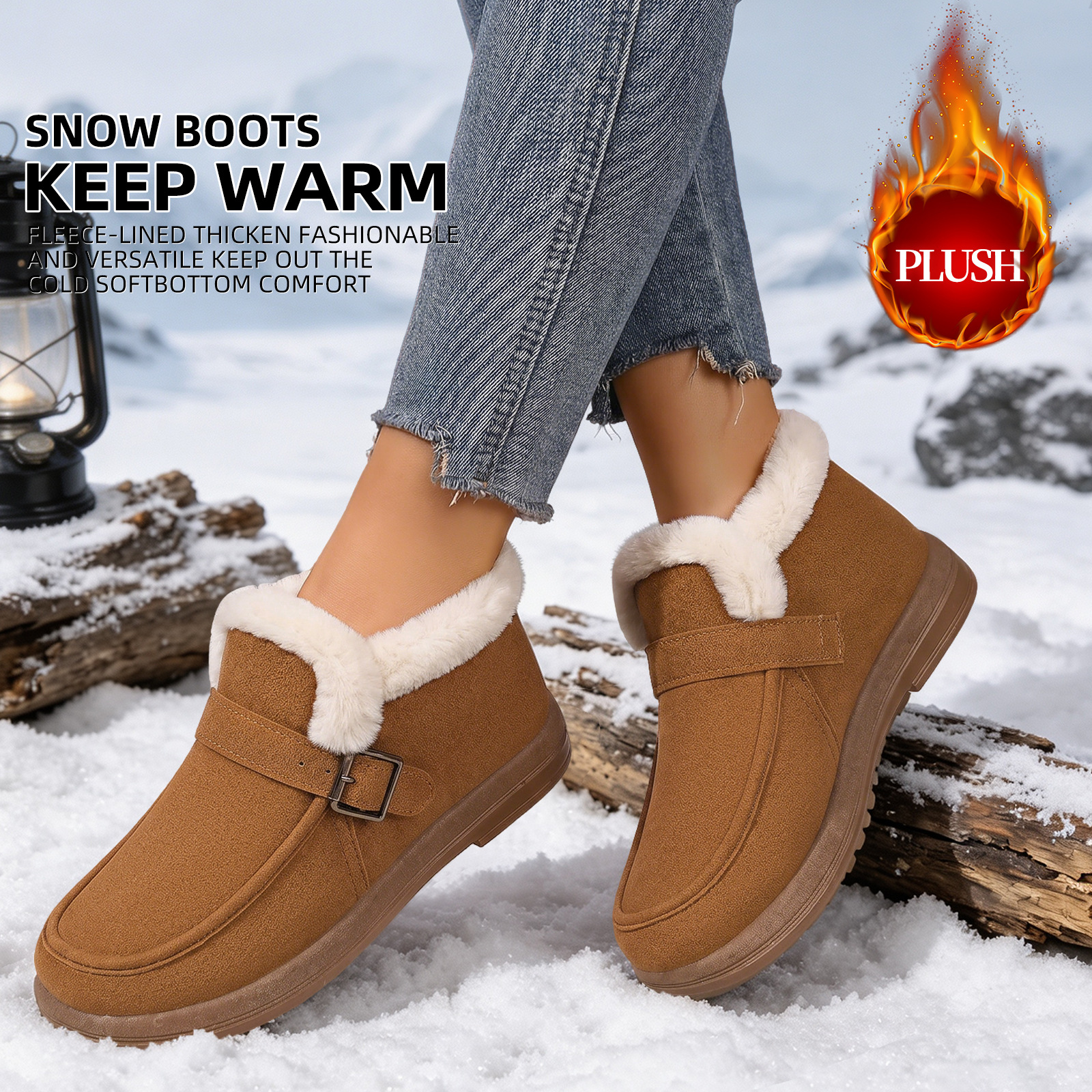 Zapatos de algodón de mujer invierno transfronterizo botas de nieve temu más veludo grueso botas de algodón caliente botas al aire libre botas de moda al por mayor