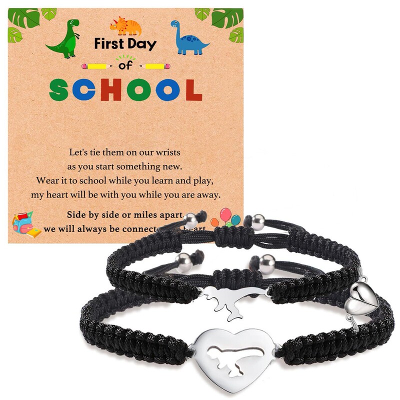 Back-To-School Season Woven Bracelets, Parent-Child Adjustable Bracelet Set, Gift for Son, Stainless Steel Dinosaur Woven Bracelet