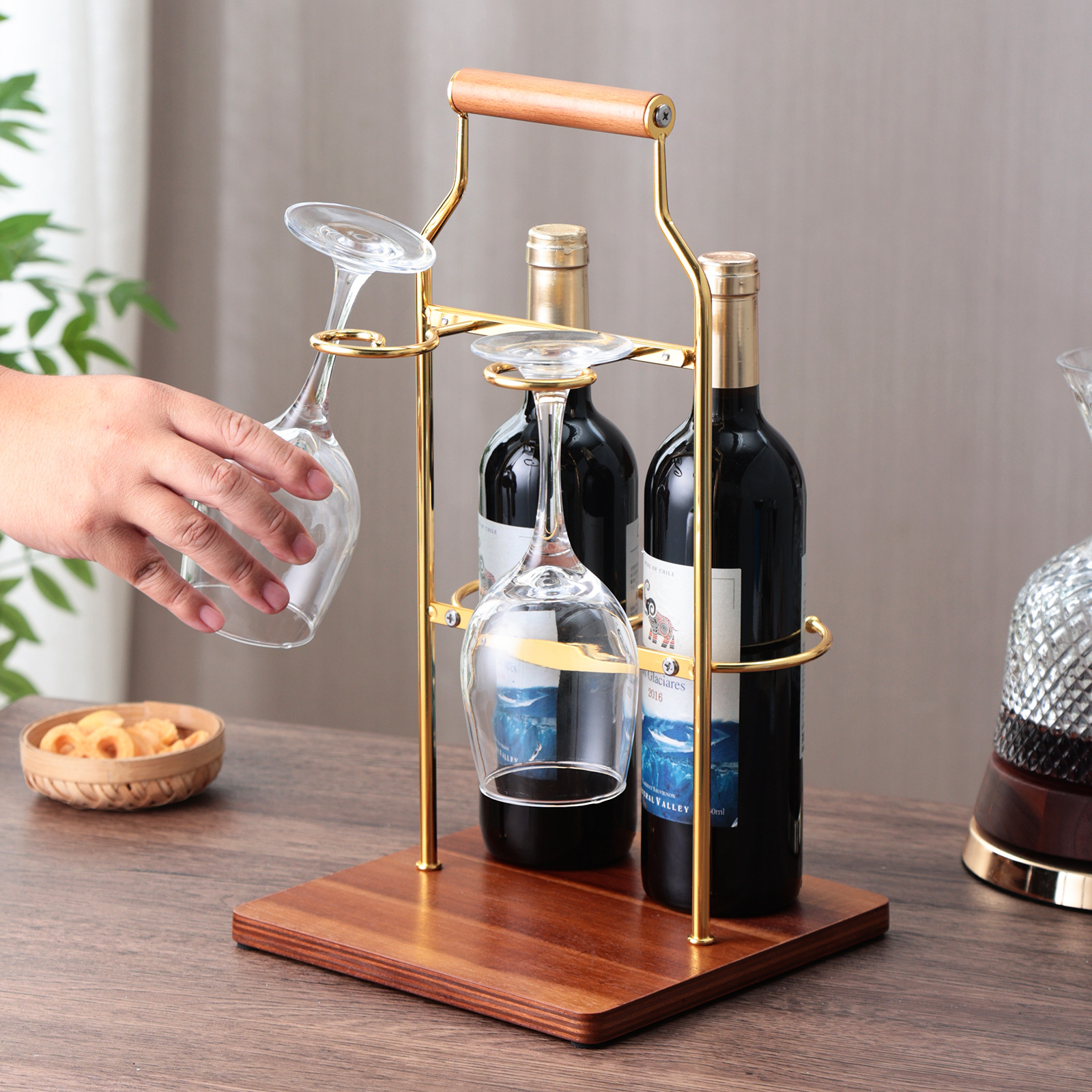 Estante de vino de lujo ligero, estante de vino doméstico, decoración, copa de madera maciza, estante para copas de vino colgante boca abajo, estante para vitrinas
