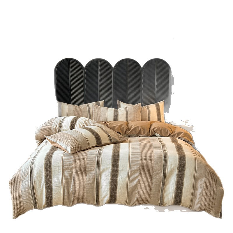 Cotton Brushed Four-piece Bedding Set Jacquard Duvet Cover Sheet_voghion.com