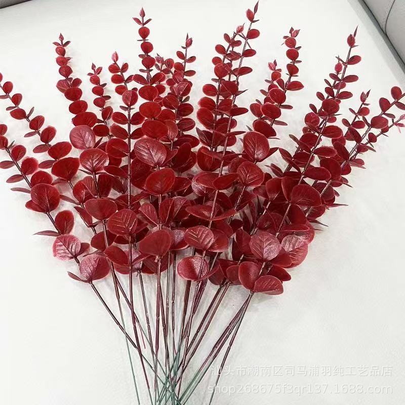 Cross-Border Eucalyptus Single Stem Money Leaf Green Plant Home Bouquet with Grass Artificial Flower Arrangement Artificial Green Plant Decoration