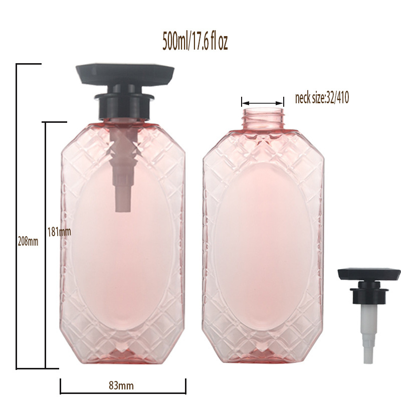 厂家现货批发500mlPET扁方瓶 洗发水 沐浴露瓶化妆品分装瓶