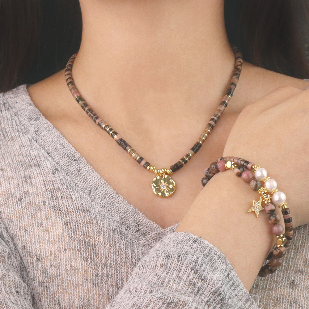 Fashion Pentagram Copper Plating Artificial Gemstones Bracelets Necklace