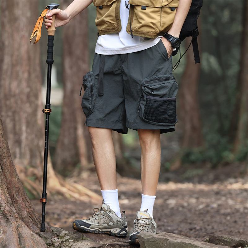 Men's Summer Thin Cargo Shorts with Multiple Pockets, Loose Fit, Plus Size, Knee-Length, Trendy Brand, Quick-Dry, Breathable, Straight-Leg Beach Shorts