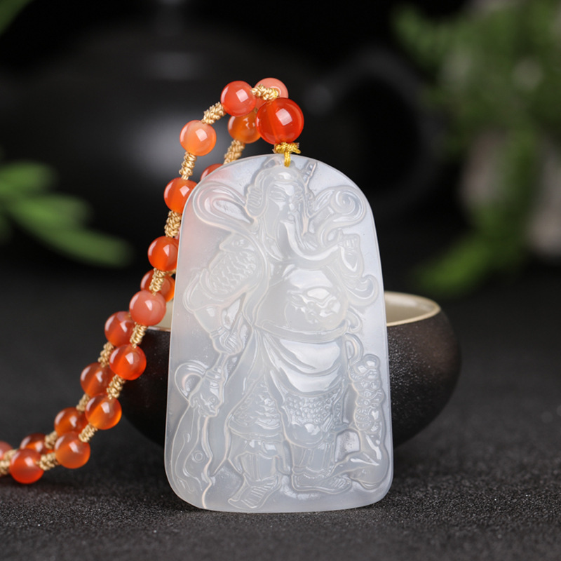 Agate ethnic men's pendant white jade