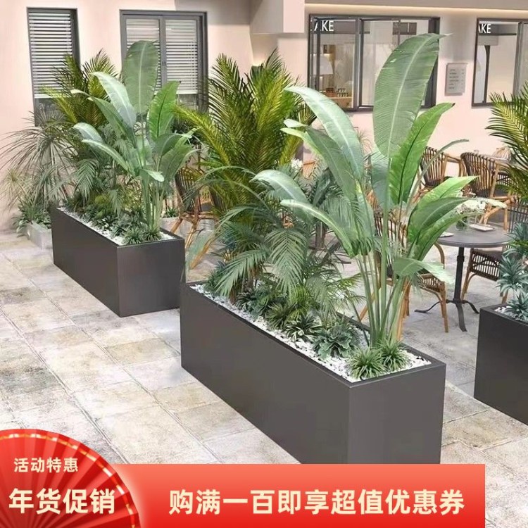 Wrought iron outdoor flower box fence for square sales office outdoor display, galvanized rectangular flower trough, flower pot, flower bed