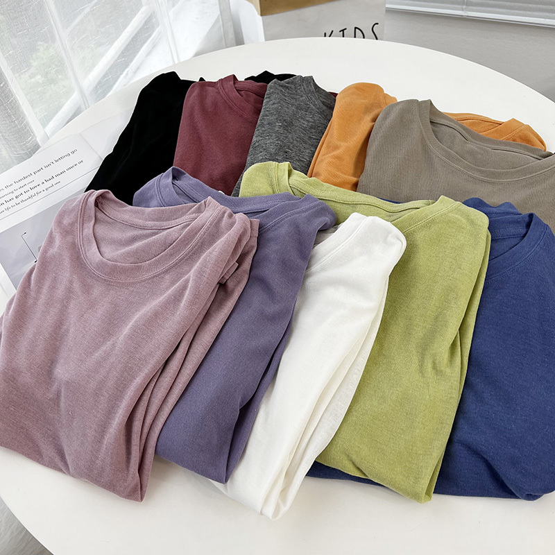 Lightweight Breathable Sunscreen Long-Sleeved T-Shirt Women's Thin Summer Loose Round Neck Solid Color Casual Mask Base-Layer Shirt Blouse