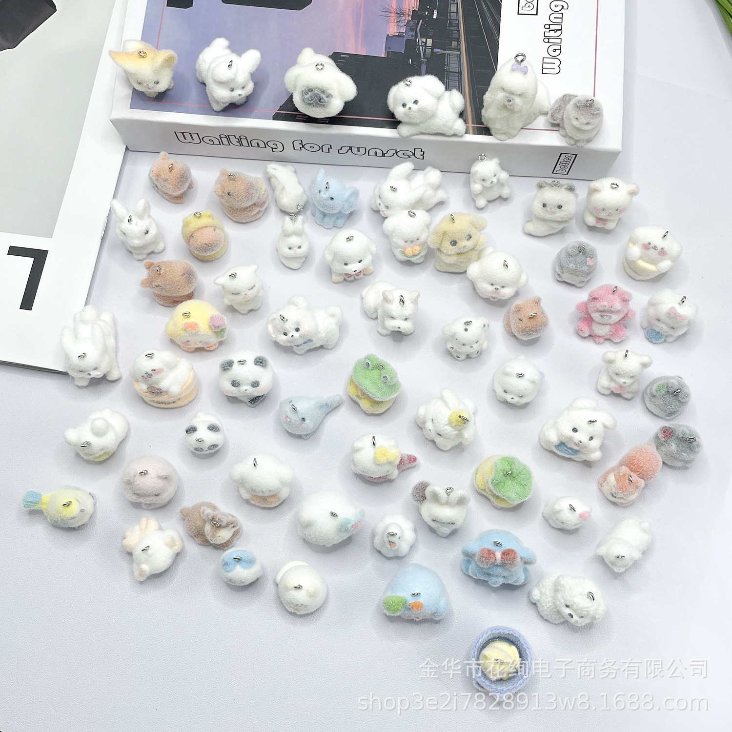 Resin Cute Flocking Small Pendant Cartoon Stereo Animal Pendant DIY Keychain Mobile Phone Chain Bag Pendant