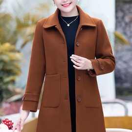 妈妈毛呢外套女中长款秋冬季中老年加棉加厚呢子大衣洋气时尚风衣