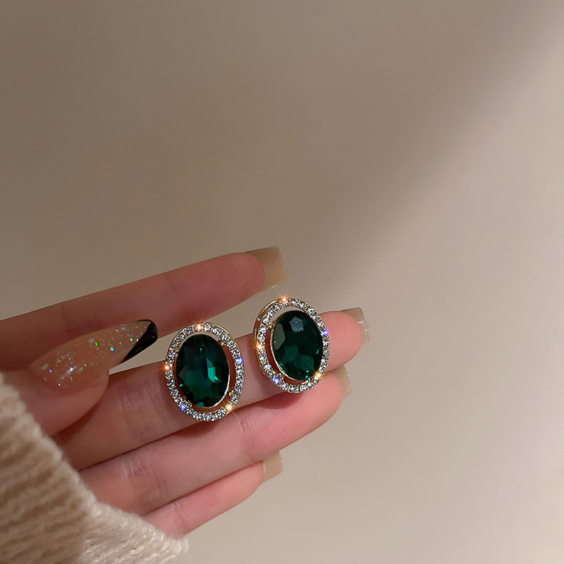 Temperamento de pendientes verdes pendientes ligeros lujosos de alto nivel sensación de pendientes zircon flores joyas geométricas al por mayor fábrica
