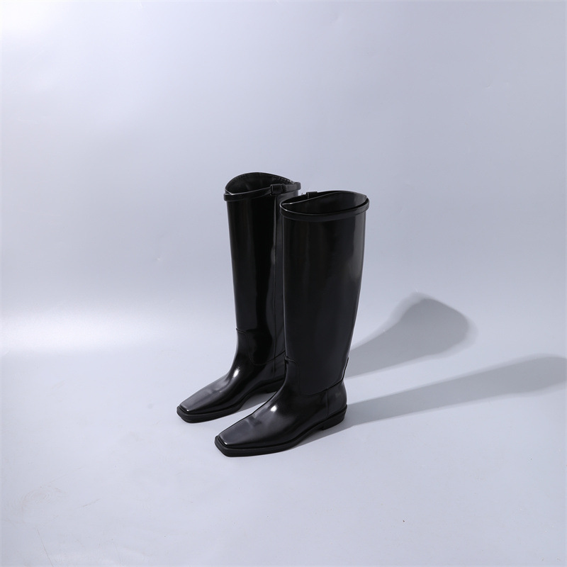 2026 Autumn and Winter New Style Long Boots, Square Toe, Flat Thick Heel, Knight Boots, Knee-High Boots, High-Tube Combat Boots, Over-The-Knee Boots, Women's Boots