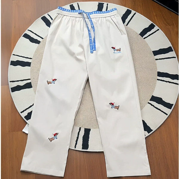 Повседневные брюки в клетку в стиле пэчворк с таксой для мужчин и женщин, летние тонкие модные свободные брюки с широкими штанинами и прямой драпировкой.