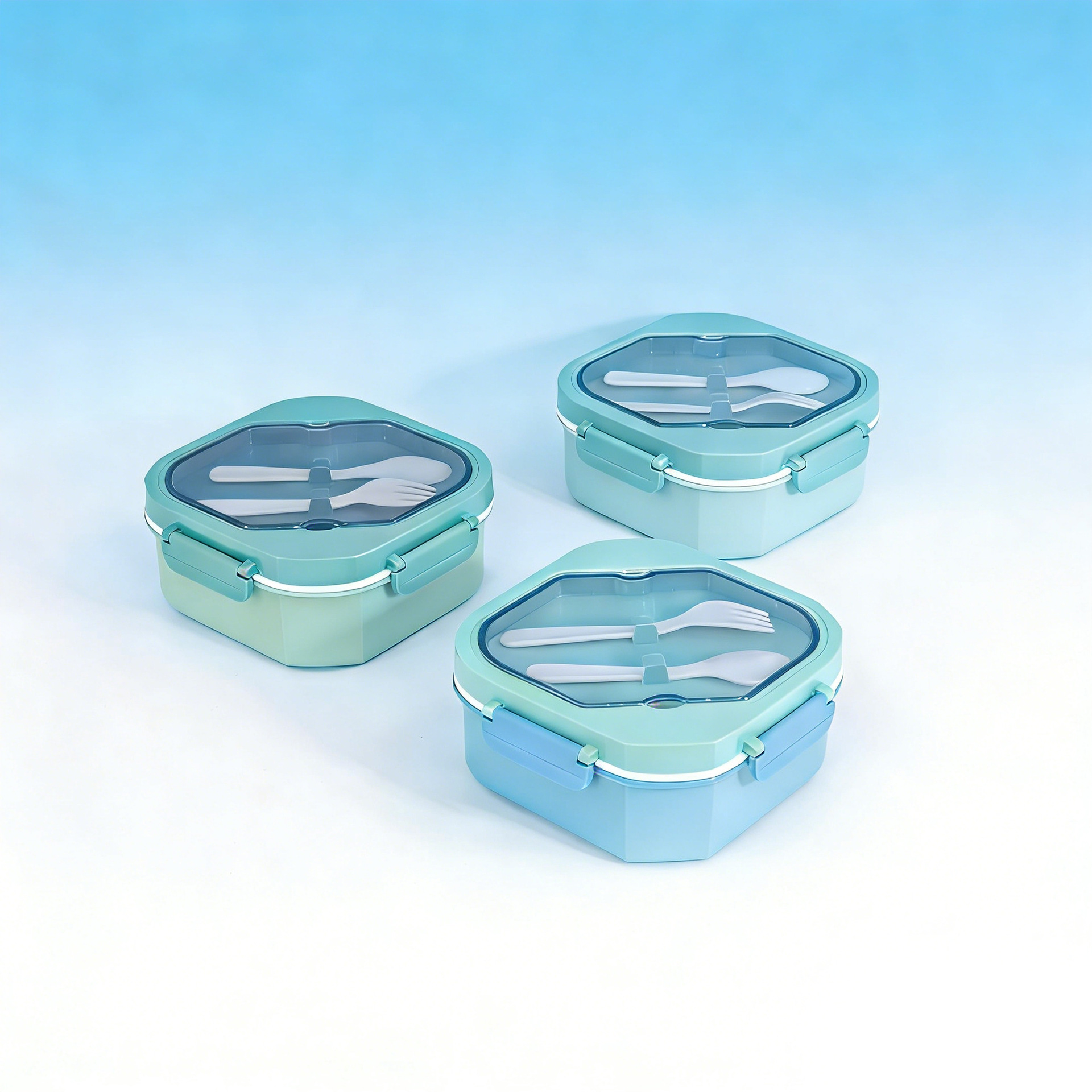 Lonchera de plástico de doble capa y tres compartimentos, muy vendida al por mayor, para estudiantes y trabajadores de oficina, lonchera cuadrada portátil de PP, lonchera para el hogar.