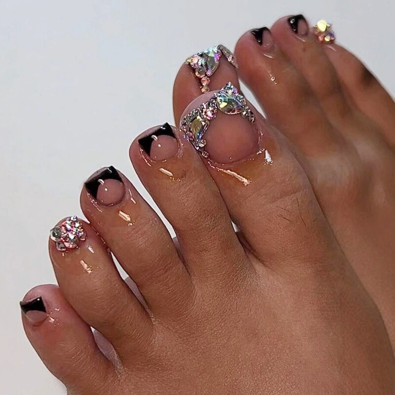 Black Flash Diamond Full Diamond Cross-Border Flash Toenail Wholesale Black French Manicure Foreign Trade Wholesale Flash Diamond Sexy Manicure Black Flash Diamond Full Diamond Cross-Border Flash Toenail Wholesale Black French Manicure Foreign Trade Wholesale Flash Diamond Sexy Manicure