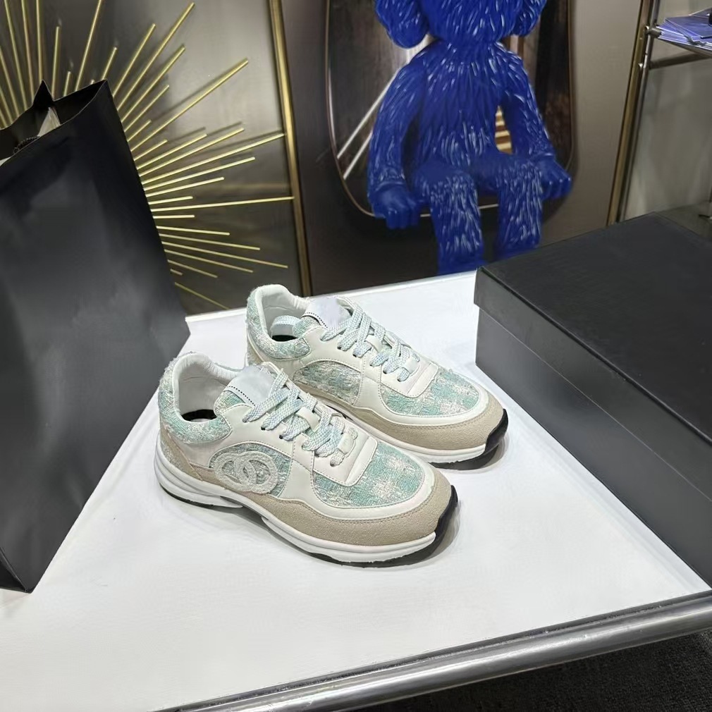 Chanel Sneaker Tweed White Light Green