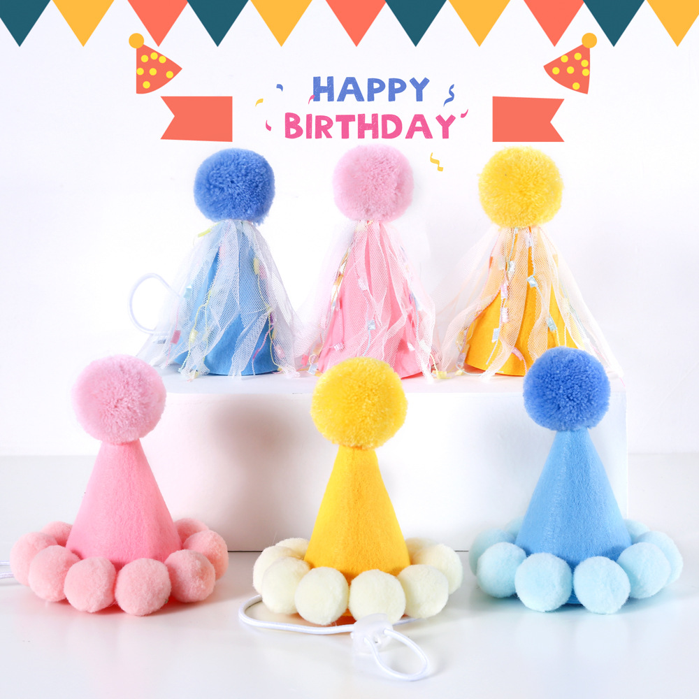 Pet macaron bola borla tridimensional fiesta cumpleaños sombrero gato perro lindo fieltro INS estilo tocado Accesorios image 5