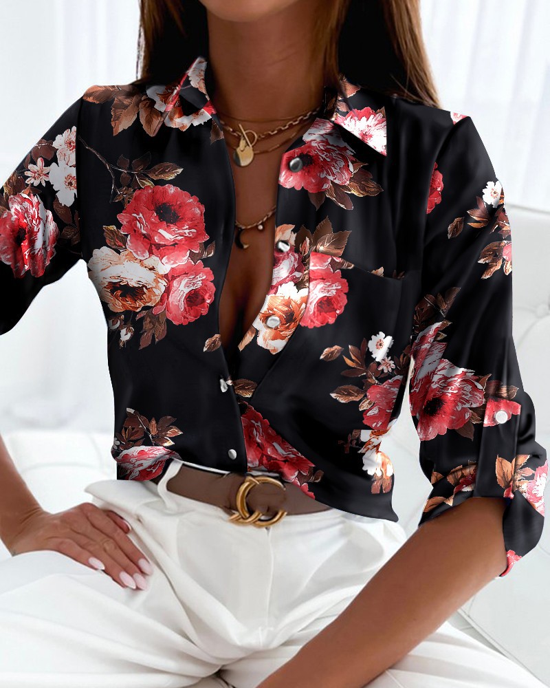 2022 tops transfronterizos de primavera y otoño de las mujeres europeas y americanas de comercio exterior independientes Amazon camisa de manga larga camisa estampada para mujeres
