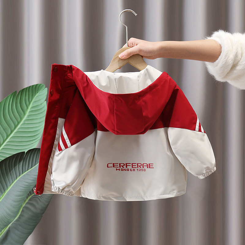 7665 ropa para niños chaqueta de primavera para niños 2025 nueva gabardina con capucha para niños ropa de primavera y otoño color a juego ropa de moda primavera