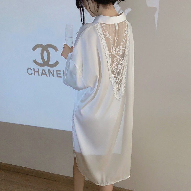 Summer White Shirt for Women, Loose Design, Niche, Sexy and Trendy, Thin Short-Sleeved Top for Spring and Autumn, Can Be Worn as Pajamas Summer White Shirt for Women, Loose Design, Niche, Sexy and Trendy, Thin Short-Sleeved Top for Spring and Autumn, Can Be Worn as Pajamas