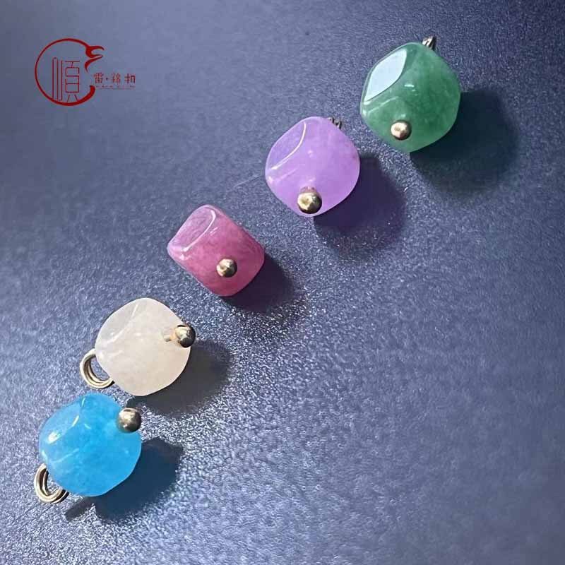 Ancient Style Hanfu Cheongsam Natural Jade Agate Square Buttons Accessories Wholesale Buckle