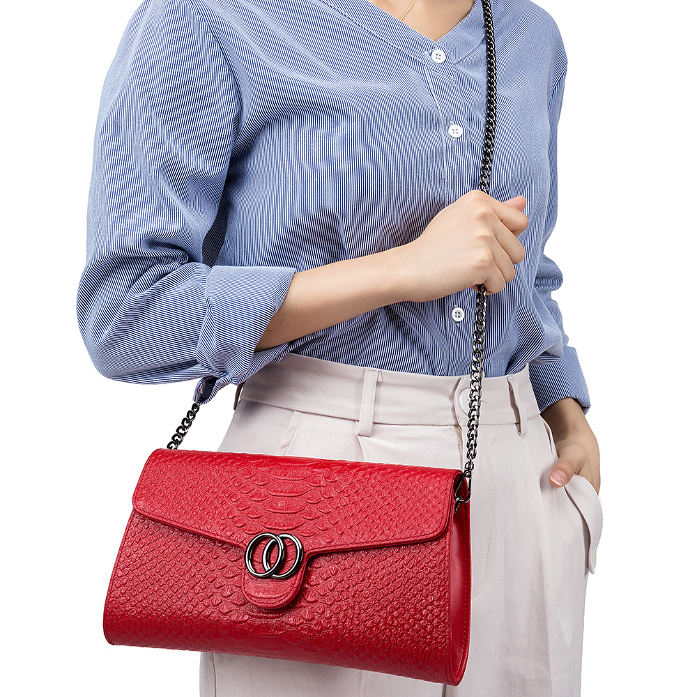 Crocodile Embossed Banquet Women's Fashion Small Dress Envelope Genuine Leather Clutch Shoulder Crossbody Evening Bag - Thumbnail 4