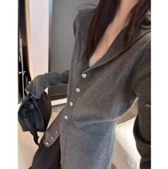 灰色针织开衫外套女秋冬毛衣内搭打底可外穿早秋韩系chic穿搭上衣