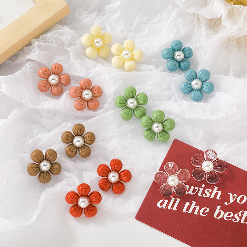 Acrylic Color Pearl Flower Cute Earrings Wholesale Jewelry Nihaojewelry display picture 16