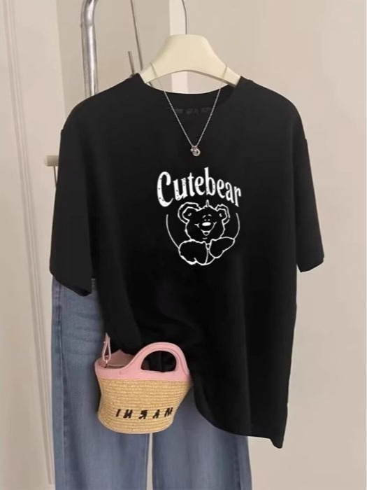 女性のための純綿半袖 Tシャツ 2025 新しいニッチ韓国スタイルファッショナブルな多用途外国スタイル白トップボトムシャツ夏|undefined