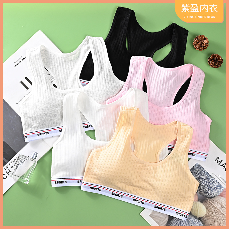 Junior High School and Primary School Girls' Bra Big Children's Underwear Girls' Strapless Summer Sports Big Children's Base Hanging Removable Chest Cup