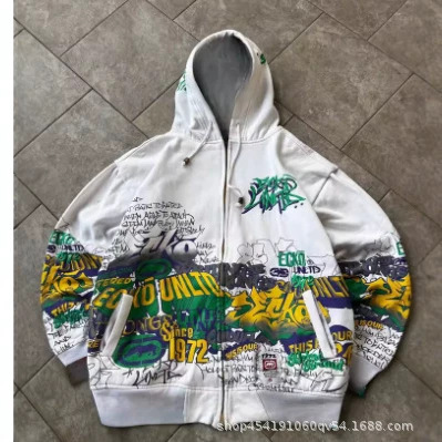 Y2K Hooded Zip-Up Sweatshirt, Men's and Women's Styles, Rhino Fighting Style, American Classic Youth Tide Style Hooded