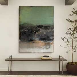 顺丰】侘寂风绿色手绘油画民宿客厅抽象装饰画玄关餐厅极简肌理手