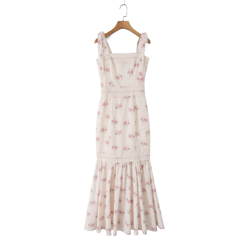 Bsk&Traf Women's Clothing 2026 Summer New Style French Pastoral Style Fashionable Cotton Ultra-Long Fishtail Dress